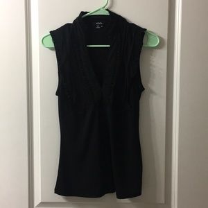 Black ruffled vneck blouse